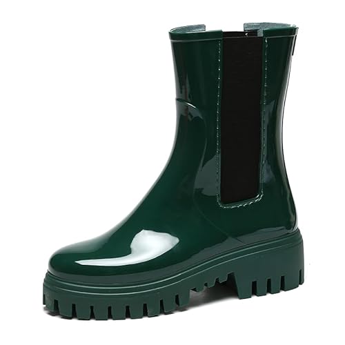 AONETIGER Gummistiefel Damen Regenschuhe Wasserdicht Halbhoch Segelstiefel rutschfest Regenstiefel Bequem Chelsea Boots Mode Gartenschuhe (135 Grün,37EU) von AONETIGER