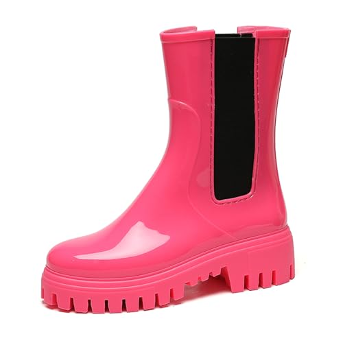AONETIGER Gummistiefel Damen Regenschuhe Wasserdicht Halbhoch Segelstiefel rutschfest Regenstiefel Bequem Chelsea Boots Mode Gartenschuhe (135 Rosa,37EU) von AONETIGER