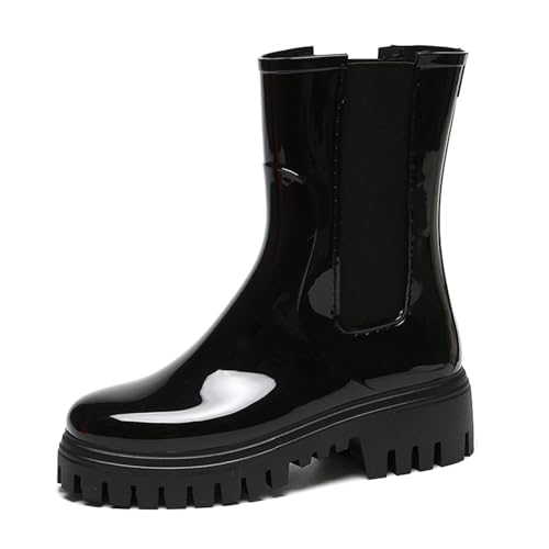 AONETIGER Gummistiefel Damen Regenschuhe Wasserdicht Halbhoch Segelstiefel rutschfest Regenstiefel Bequem Chelsea Boots Mode Gartenschuhe (135 Schwarz,38EU) von AONETIGER