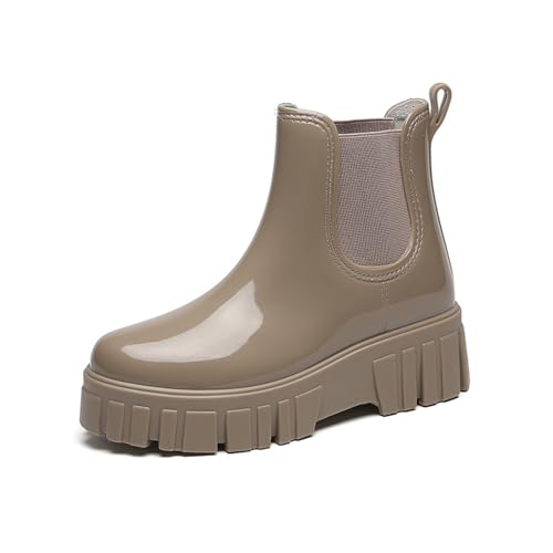AONETIGER Gummistiefel Damen Regenschuhe Wasserdicht Halbhoch Segelstiefel rutschfest Regenstiefel Bequem Chelsea Boots Mode Gartenschuhe (Braun,38EU) von AONETIGER