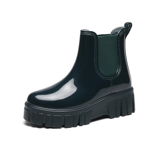 AONETIGER Gummistiefel Damen Regenschuhe Wasserdicht Halbhoch Segelstiefel rutschfest Regenstiefel Bequem Chelsea Boots Mode Gartenschuhe (Grün/39EU) von AONETIGER