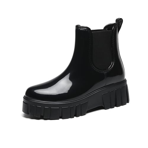 AONETIGER Gummistiefel Damen Regenschuhe Wasserdicht Halbhoch Segelstiefel rutschfest Regenstiefel Bequem Chelsea Boots Mode Gartenschuhe (Schwarz,38EU) von AONETIGER