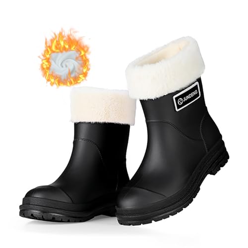 AONETIGER Gummistiefel Damen Warme Gefüttert Regenstiefel Winter Wasserdicht Regenschuhe Mode rutschfeste Gartenschuhe Halbhoch Gummistiefeletten(813 Schwarz,38EU) von AONETIGER