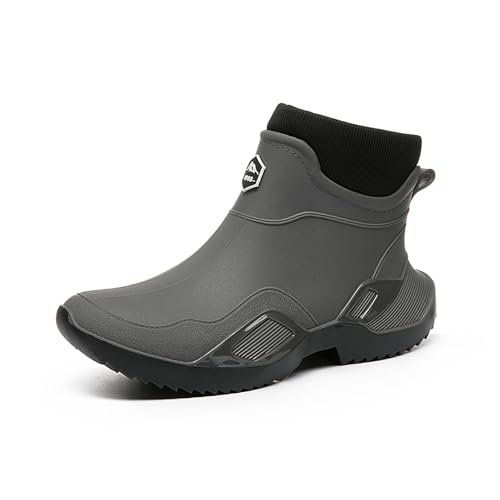 AONETIGER Gummistiefel Damen Warme Gefüttert Regenstiefel Winter Wasserdicht Regenschuhe Mode rutschfeste Gartenschuhe Halbhoch Gummistiefeletten(Grau,39EU) von AONETIGER