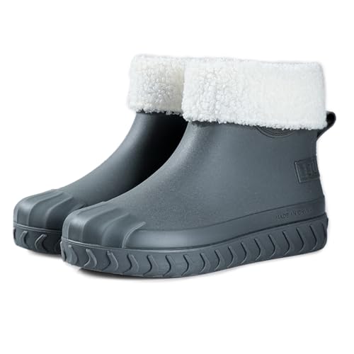 AONETIGER Gummistiefel Damen Warme Gefüttert Regenstiefel Winter Wasserdicht Regenschuhe Mode rutschfeste Gartenschuhe Halbhoch Gummistiefeletten(Grau,40EU) von AONETIGER