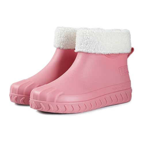 AONETIGER Gummistiefel Damen Warme Gefüttert Regenstiefel Winter Wasserdicht Regenschuhe Mode rutschfeste Gartenschuhe Halbhoch Gummistiefeletten(Rosa,39EU) von AONETIGER