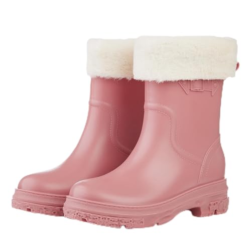 AONETIGER Gummistiefel Damen Warme Gefüttert Regenstiefel Winter Wasserdicht Regenschuhe Mode rutschfeste Gartenschuhe Halbhoch Gummistiefeletten(913 Rosa,36EU) von AONETIGER