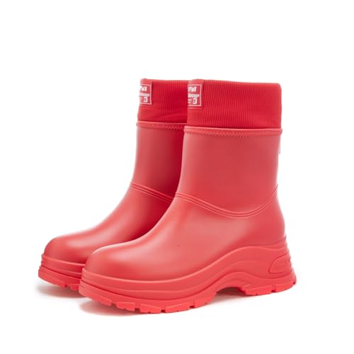 AONETIGER Gummistiefel Gefüttert Damen Warme Regenstiefel Winter Wasserdicht Halbhohe Regenschuhe rutschfeste Gartenschuhe Fashion Rain Boots Gummistiefeletten (Rot,41EU) von AONETIGER