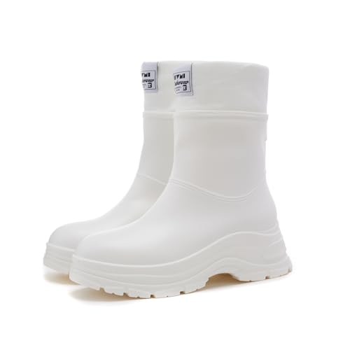 AONETIGER Gummistiefel Gefüttert Damen Warme Regenstiefel Winter Wasserdicht Halbhohe Regenschuhe rutschfeste Gartenschuhe Fashion Rain Boots Gummistiefeletten (Weiß,39EU) von AONETIGER