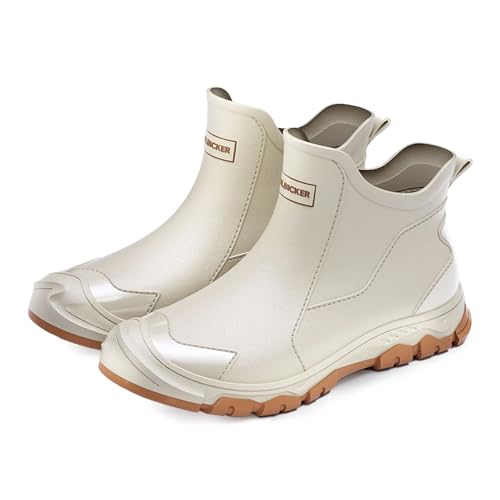 AONETIGER Gummistiefel Herren Kurzschaft Wasserdicht Rutschfest Regenstiefel Robustem mit Verschleißfest Profil Arbeitsstiefel aus Gummi(5388 Beige,43) von AONETIGER