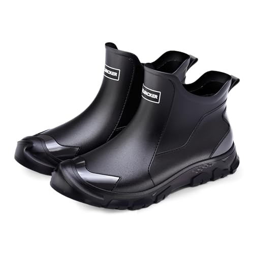 AONETIGER Gummistiefel Herren Kurzschaft Wasserdicht Rutschfest Regenstiefel Robustem mit Verschleißfest Profil Arbeitsstiefel aus Gummi(5388 Schwarz,45) von AONETIGER
