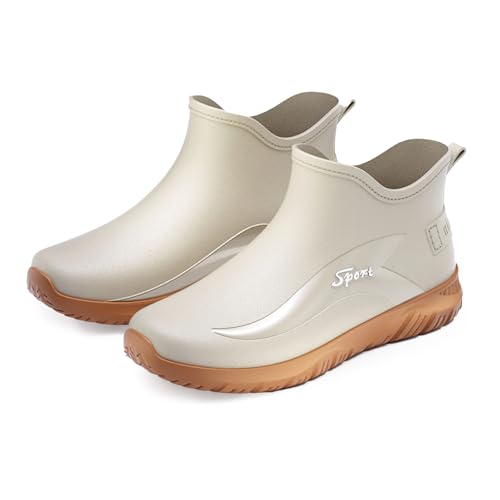 AONETIGER Gummistiefel Herren Kurzschaft Wasserdicht Rutschfest Regenstiefel Robustem mit Verschleißfest Profil Arbeitsstiefel aus Gummi(5688 Beige,43) von AONETIGER