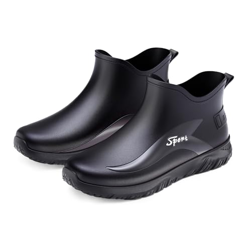 AONETIGER Gummistiefel Herren Kurzschaft Wasserdicht Rutschfest Regenstiefel Robustem mit Verschleißfest Profil Arbeitsstiefel aus Gummi(5688 Schwarz,39) von AONETIGER
