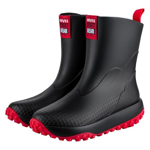 AONETIGER Gummistiefel Herren Wasserdicht Regenschuhe Atmungsaktiv Rain Boots Bequem Gummistiefeletten(G650 Schwarzrot,42EU) von AONETIGER