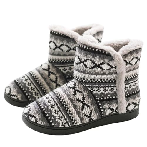 AONETIGER Hausschuhe Damen Herren Plüsch Hausstiefel Winter Pantoffeln Stiefel Hüttenstiefel Fell Warm Bequeme flauschig Slipper Grau Größe 38 39 von AONETIGER