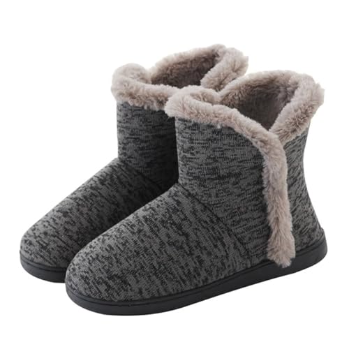 AONETIGER Hausschuhe Damen Herren Plüsch Hausstiefel Winter Pantoffeln Stiefel Hüttenstiefel Fell Warm Bequeme flauschig Slipper Grau Größe 40 41 von AONETIGER