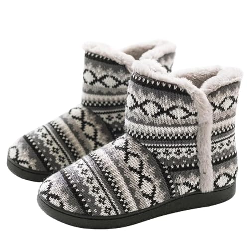 AONETIGER Hausschuhe Damen Herren Plüsch Hausstiefel Winter Pantoffeln Stiefel Hüttenstiefel Fell Warm Bequeme flauschig Slipper Grau Größe 42 43 von AONETIGER