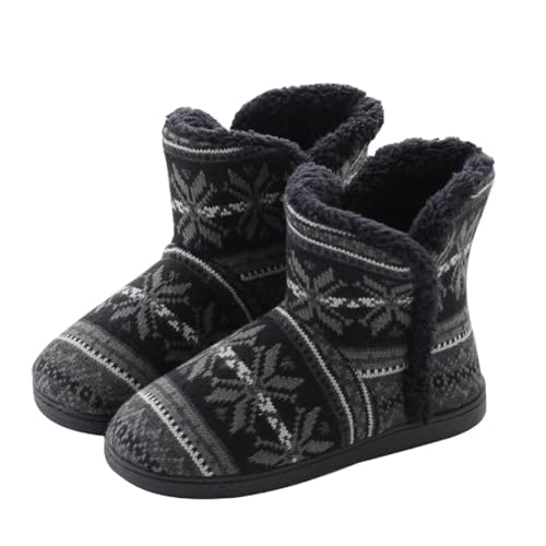 AONETIGER Hausschuhe Damen Herren Plüsch Hausstiefel Winter Pantoffeln Stiefel Hüttenstiefel Fell Warm Bequeme flauschig Slipper Schwarz Größe 42 43 von AONETIGER
