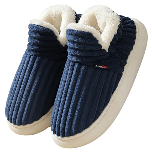 AONETIGER Hausschuhe Damen Herren Winter Warm Cozy Hausschuhe Dicke Sohle rutschfeste Baumwollpantoffel Leicht und Weich Drinnen Draußen Pantoffeln (Blau,40-41EU) von AONETIGER