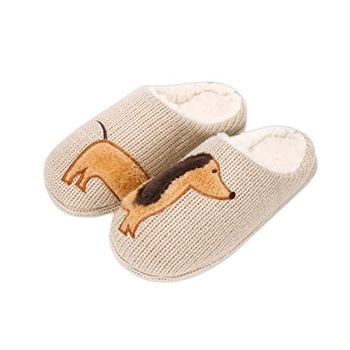 AONETIGER Hausschuhe Damen Winter Warme Flauschige Hausschuhe Plüsch Herren Pantoffeln Bequeme Kunstpelz Gefüttert Rutschfeste Slippers(35/36EU,Brauner Hund) von AONETIGER