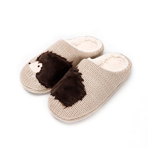 AONETIGER Hausschuhe Damen Winter Warme Flauschige Hausschuhe Plüsch Herren Pantoffeln Bequeme Kunstpelz Gefüttert Rutschfeste Slippers(35/36EU,Dunkelbrauner Igel) von AONETIGER