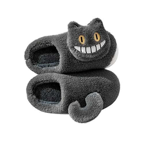 AONETIGER Hausschuhe Damen Winter Warme Flauschige Hausschuhe Plüsch Herren Pantoffeln Bequeme Kunstpelz Gefüttert Rutschfeste Slippers(36/37EU,Graue Katze) von AONETIGER