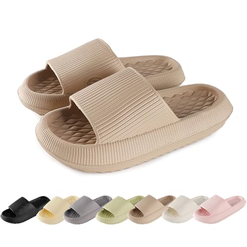 AONETIGER Hausschuhe Damen Wolkenschuhe Original Rutschfeste Gummi-Hausschuhe Super Weiche Offener Zehentranner Herbst-Latschen(6026 Braun,42/43) von AONETIGER