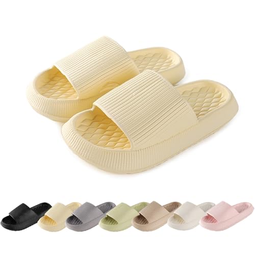 AONETIGER Hausschuhe Damen Wolkenschuhe Original Rutschfeste Gummi-Hausschuhe Super Weiche Offener Zehentranner Herbst-Latschen(6026 Gelb,40/41) von AONETIGER