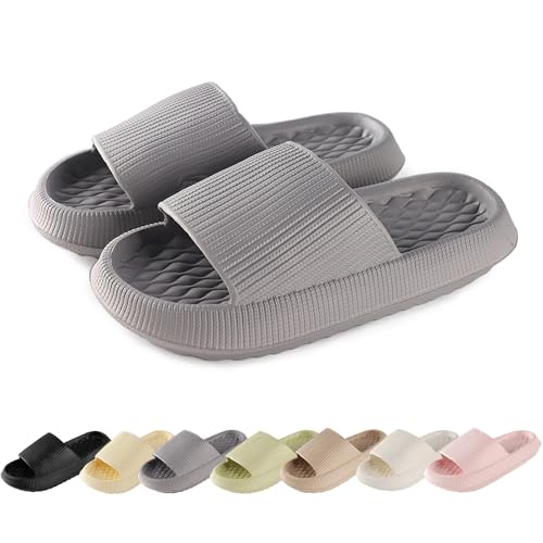 AONETIGER Hausschuhe Damen Wolkenschuhe Original Rutschfeste Gummi-Hausschuhe Super Weiche Offener Zehentranner Herbst-Latschen(6026 Grau,38/39) von AONETIGER