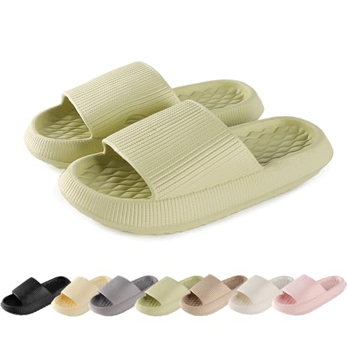 AONETIGER Hausschuhe Damen Wolkenschuhe Original Rutschfeste Gummi-Hausschuhe Super Weiche Offener Zehentranner Herbst-Latschen(6026 Grün,40/41) von AONETIGER