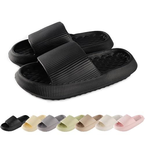 AONETIGER Hausschuhe Damen Wolkenschuhe Original Rutschfeste Gummi-Hausschuhe Super Weiche Offener Zehentranner Herbst-Latschen(6026 Schwarz,42/43) von AONETIGER