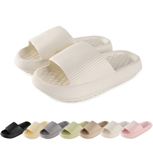 AONETIGER Hausschuhe Damen Wolkenschuhe Original Rutschfeste Gummi-Hausschuhe Super Weiche Offener Zehentranner Herbst-Latschen(6026 Weiß,40/41) von AONETIGER