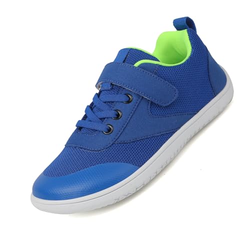AONETIGER Kinder Barfußschuhe Breite Junge Mädchen Minimalistische mit Klettverschluss Laufschuhe Leicht Traillaufschuhe Atmungsaktiv Barfuß Sneaker (Blau,34EU) von AONETIGER