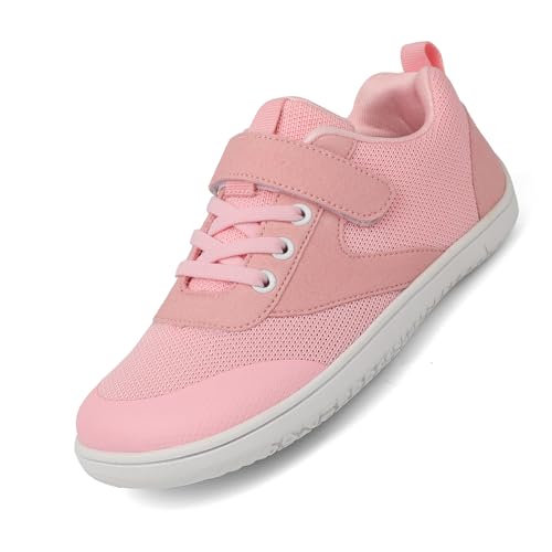 AONETIGER Kinder Barfußschuhe Breite Junge Mädchen Minimalistische mit Klettverschluss Laufschuhe Leicht Traillaufschuhe Atmungsaktiv Barfuß Sneaker (Rosa,27EU) von AONETIGER