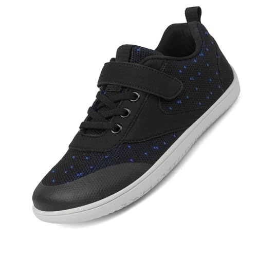 AONETIGER Kinder Barfußschuhe Breite Junge Mädchen Minimalistische mit Klettverschluss Laufschuhe Leicht Traillaufschuhe Atmungsaktiv Barfuß Sneaker (Schwarz,30EU) von AONETIGER