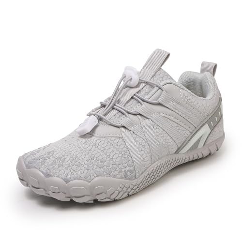 AONETIGER Kinder Barfußschuhe Junge Mädchen Barfussschuhe Schnell Trocknend Traillaufschuhe Leicht Atmungsaktiv Sportschuhe rutschfest Wanderschuhe (Grau,34EU) von AONETIGER