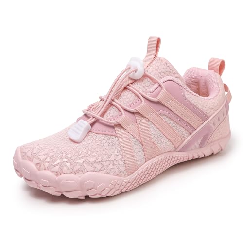 AONETIGER Kinder Barfußschuhe Junge Mädchen Barfussschuhe Schnell Trocknend Traillaufschuhe Leicht Atmungsaktiv Sportschuhe rutschfest Wanderschuhe (Rosa,28EU) von AONETIGER