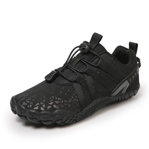 AONETIGER Kinder Barfußschuhe Junge Mädchen Barfussschuhe Schnell Trocknend Traillaufschuhe Leicht Atmungsaktiv Sportschuhe rutschfest Wanderschuhe (Schwarz,36EU) von AONETIGER