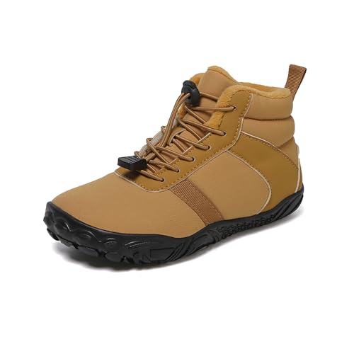 AONETIGER Kinder Winter Barfußschuhe Jungen Mädchen Warm Gefüttert Winterschuhe Leicht rutschfest Breite Winterstiefel Outdoor Wasserdicht Schneestiefel (998 Braun,28EU) von AONETIGER