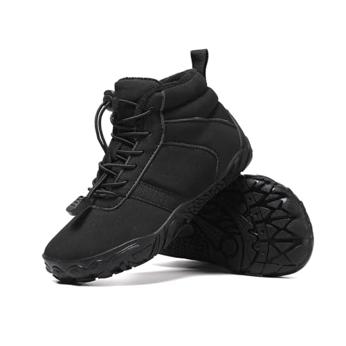 AONETIGER Kinder Winter Barfußschuhe Jungen Mädchen Warm Gefüttert Winterschuhe Leicht rutschfest Breite Winterstiefel Outdoor Wasserdicht Schneestiefel (998 Schwarz,36EU) von AONETIGER