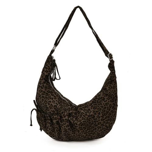 AONETIGER Leopard Umhängetasche Damen Halbmond Umhängetasche Casual Moon Bag Canvas Hobo Tasche Mehrere Schultertasche mit Verstellbarer Schultergurt (BR) von AONETIGER