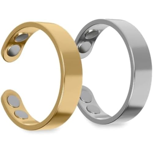 AONETIGER Magnetring Damen Herren Manschette Gesundheits Heilmagneten Ultrastarke Magnete Einstellbare GrößE Ringe (Gold und Silber,2 Pcs) von AONETIGER