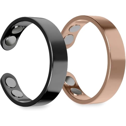 AONETIGER Magnetring Damen Herren Manschette Gesundheits Heilmagneten Ultrastarke Magnete Einstellbare GrößE Ringe (Schwarz und Roségold,2 Pcs) von AONETIGER