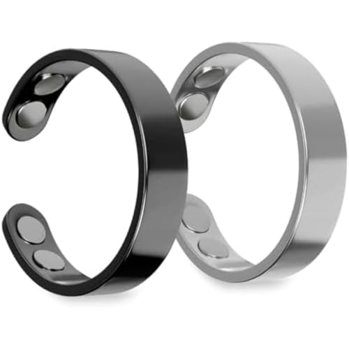 AONETIGER Magnetring Damen Herren Manschette Gesundheits Heilmagneten Ultrastarke Magnete Einstellbare GrößE Ringe (Schwarz und Silber,2 Pcs) von AONETIGER