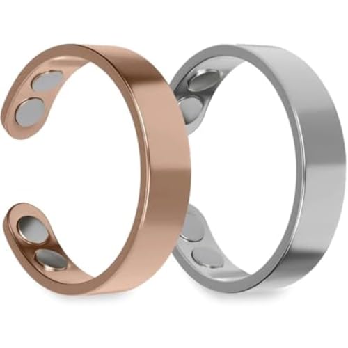 AONETIGER Magnetring Damen Herren Manschette Gesundheits Heilmagneten Ultrastarke Magnete Einstellbare GrößE Ringe (Silber und Roségold,2 Pcs) von AONETIGER