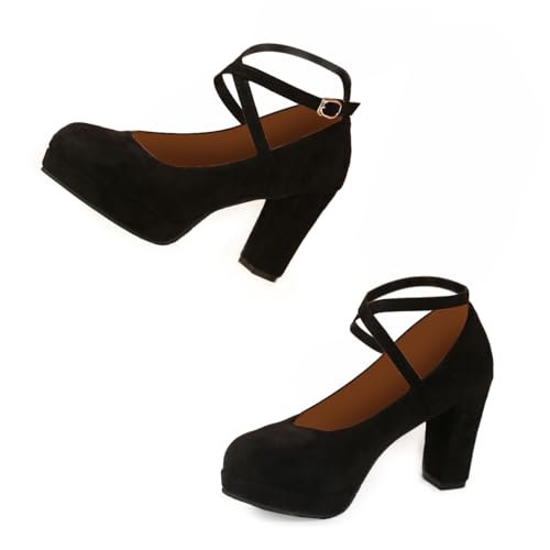 AONETIGER Pumps Schuhe Damen Bequem Tanzschuhe Elegant Blockabsatz Geschlossener Pumps rutschfest Highheels Ballerina Spangenpumps(12345 Schwarz,42EU) von AONETIGER