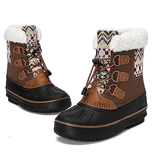 AONETIGER Winterschuhe Mädchen Warme Bequeme Winterstiefel Jungen Kunstpelz Gefüttert Schneestiefel Kinder Wasserdicht Rutschfeste Outdoor Schneeschuhe(Braun,29EU) von AONETIGER