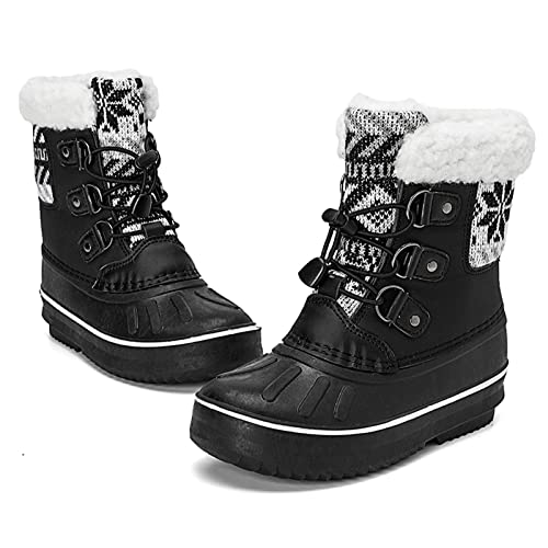 AONETIGER Winterschuhe Mädchen Warme Bequeme Winterstiefel Jungen Kunstpelz Gefüttert Schneestiefel Kinder Wasserdicht rutschfeste Outdoor Schneeschuhe(Schwarz,29EU) von AONETIGER