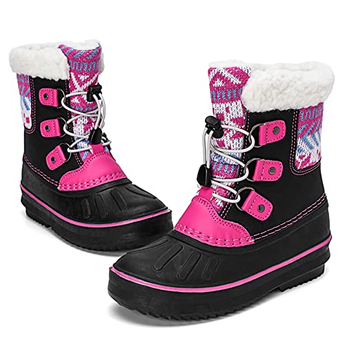 AONETIGER Winterschuhe Mädchen Warme Bequeme Winterstiefel Jungen Kunstpelz Gefüttert Schneestiefel Kinder Wasserdicht Rutschfeste Outdoor Schneeschuhe(Schwarz Rosa,29EU) von AONETIGER