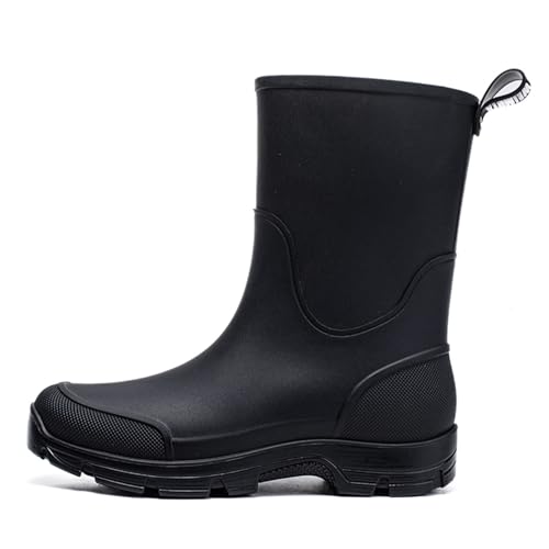 AONETIGER Gummistiefel Damen Halbhoch Wasserdichte Rutschfeste Regenstiefel Atmungsaktiv Leicht Bequeme Chelsea Boots(17 Schwarz,40) von AONETIGER